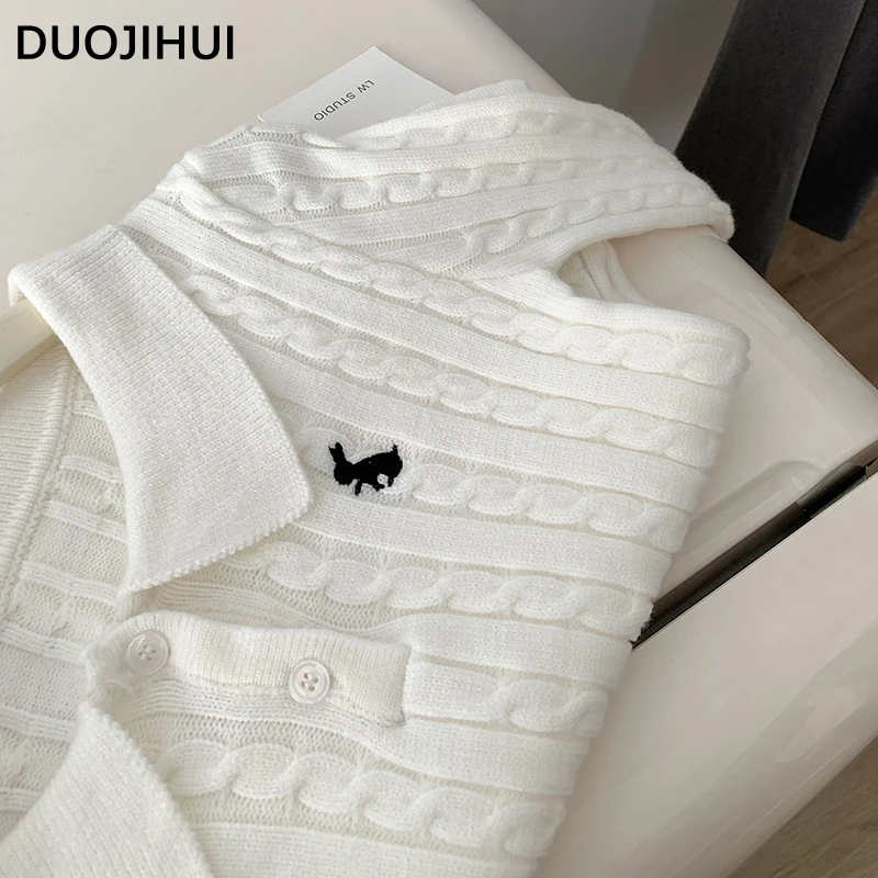 DUOJIHUI Two Piece Autumn Polo Neck Female Pullover Chicly Belt Slim Waist Skirt Basic Loose Long Sleeve Sweater Women Pullover