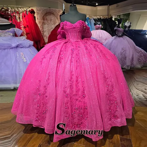 Sagemary Dapper Quinceanera Dresses Beads Appliques Off the Shoulder Bow Rhinestones Vestidos De 15 Anos Customized Plus Size