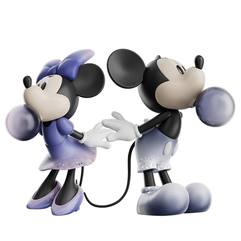 Genuine Disney Anime Blowing Bubble Mickey Minnie 15cm/28cm Tide Play Ornament Figurine Model Children Toys Valentine's Day Gift