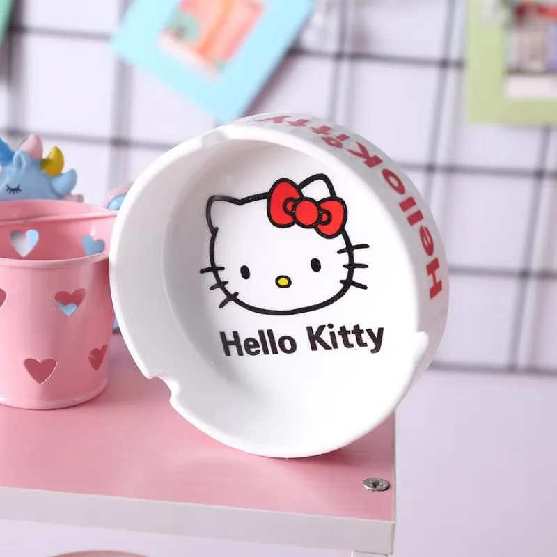 Sanrio Cartoon Cute Hello Kitty Ceramic Ashtray Home Simple Chinese Living Room Bedroom Decorative Ornaments Fashionable Kawaii