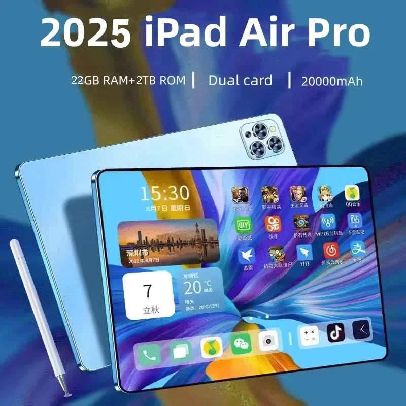 تابلت 2025 الإصدار العالمي لجهاز iPad Air Pro مقاس 11 بوصة 22 جيجابايت + 2 تيرابايت أندرويد 14 سنابدراجون 8gen3 20000 مللي أمبير في الساعة 5G ثنائي الشريحة بلوتوث واي فاي أقراص