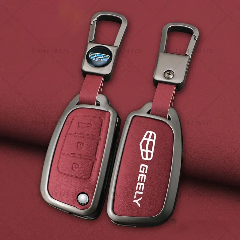 Zinc Alloy Leather Car Key Cover Protect Skin Case for Geely GX3 EC7 EC8 GC6 EC715 EC718 Emgrand7 EU7 EC7-RV EC718-RV Keychain