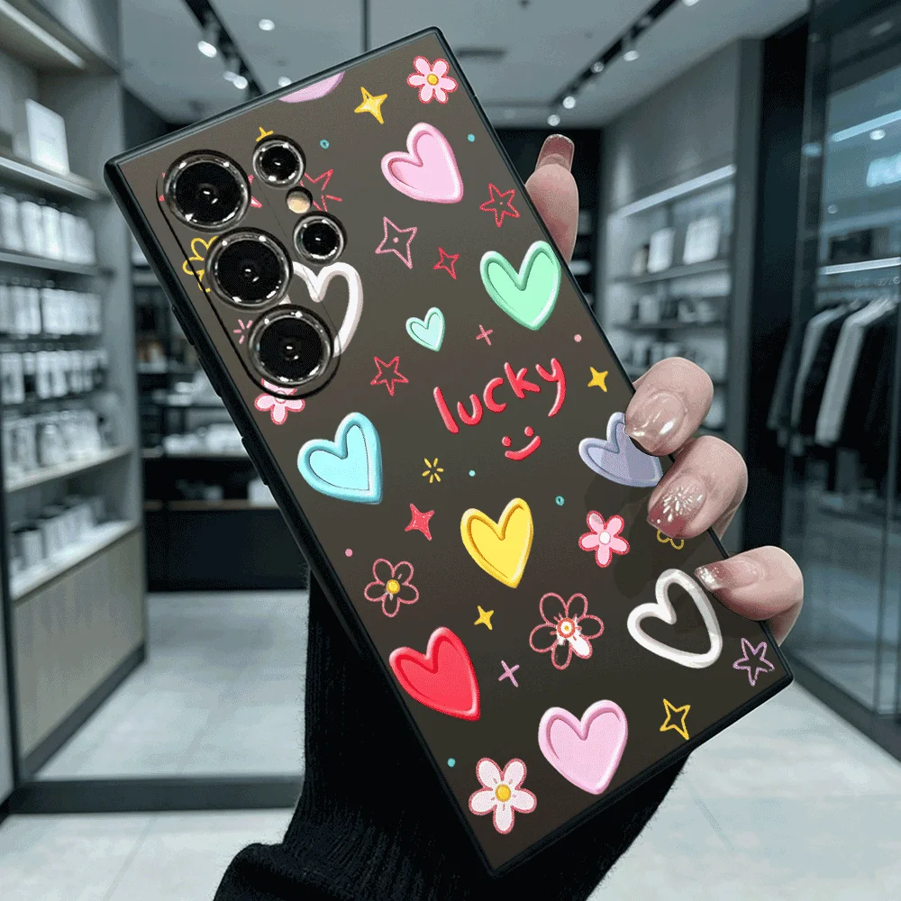 Lucky Heart Flowers Phone Case For Samsung S26 S25 S24 S23 S22 Ultra FE A17 A27 A57 Shockproof Back Cover