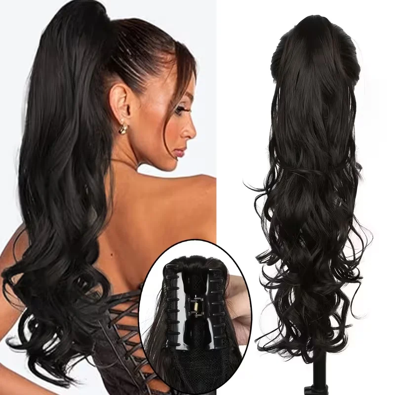 

Women's Deep Wave Synthetic Claw Clip Ponytail, Long Curly Clip-in Hair Extension for Daily and Party Styling