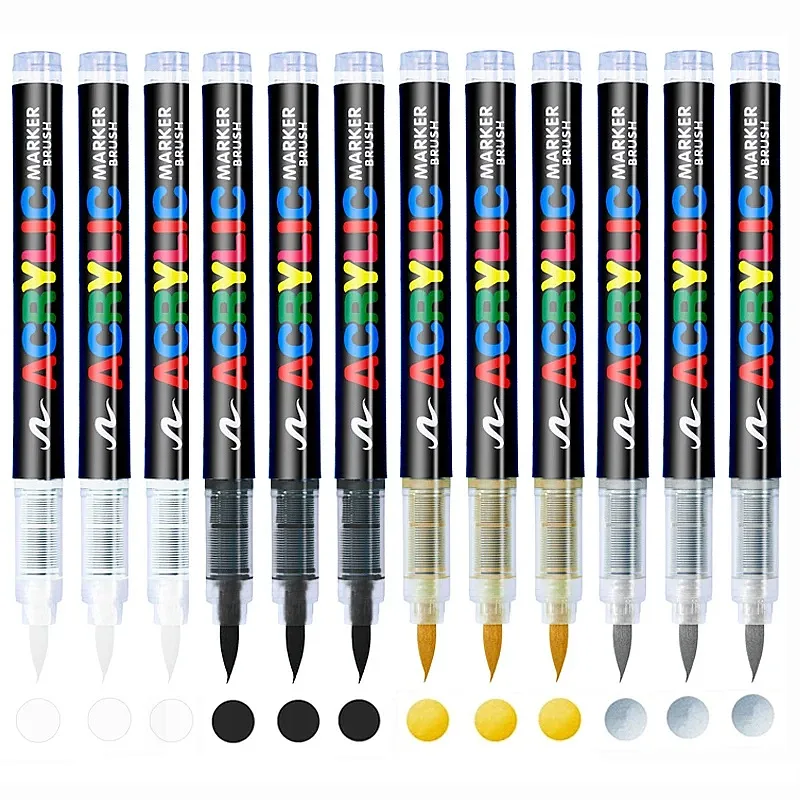 3Pcs White Marker Paint Pens Set, Permanent Brush Pen for Art Drawing, Rock Painting, Stone Ceramic Glass Wood Plastic