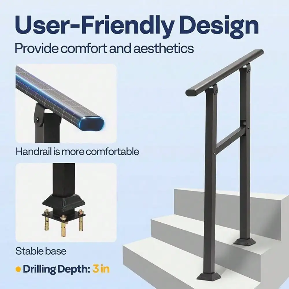 2 stuks handrails voor buitentrappen, 2 stappenleuning, geschikt voor dekrailing van 1 of 2 stappen