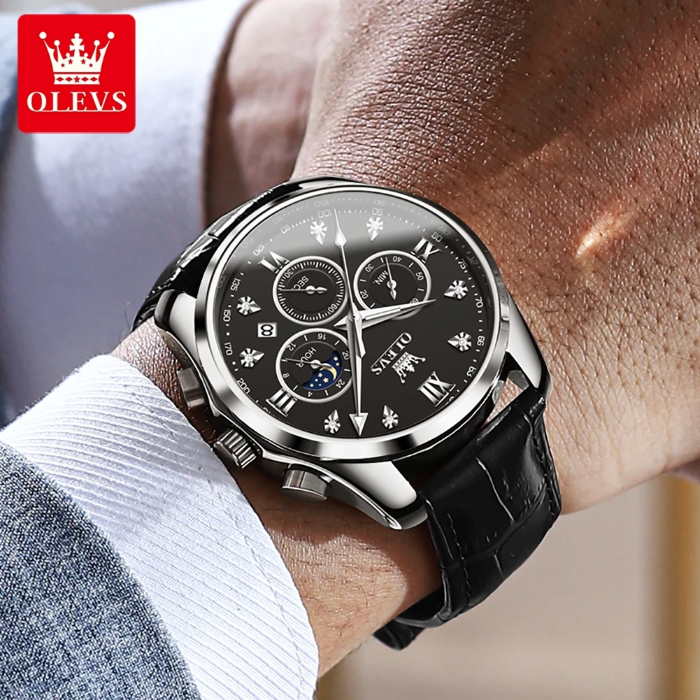 OLEVS 2888 Orologi da uomo Orologio al quarzo originale stile moda per uomo Comodo cinturino in pelle Impermeabile fasi lunari luminose