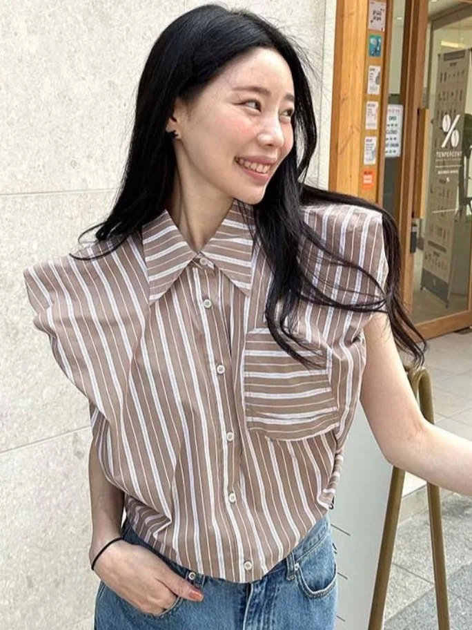 

Женская летняя новинка 2025: свободная полосатая рубашка с расклешенными рукавами, повседневный винтажный топ для офиса, стройнящий силуэт