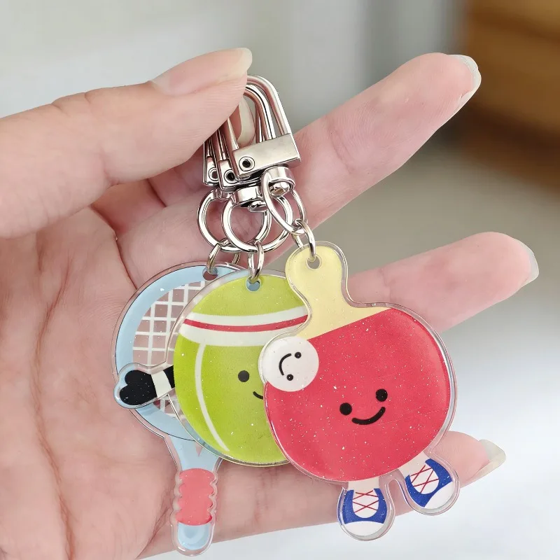 Sports Style Cute Double-sided Cartoon Tennis Baseball Acrylic Keychain Pendant Versatile Backpack Accessories for Kids/Couple