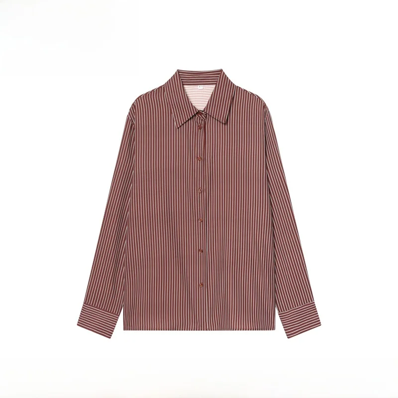 

Новая женская блузка EVEA из шелковой ткани в полоску, осенняя коллекция, универсальная, из полиэфирного волокна, с длинным рукавом, дышащая, комфортная, для девушек.