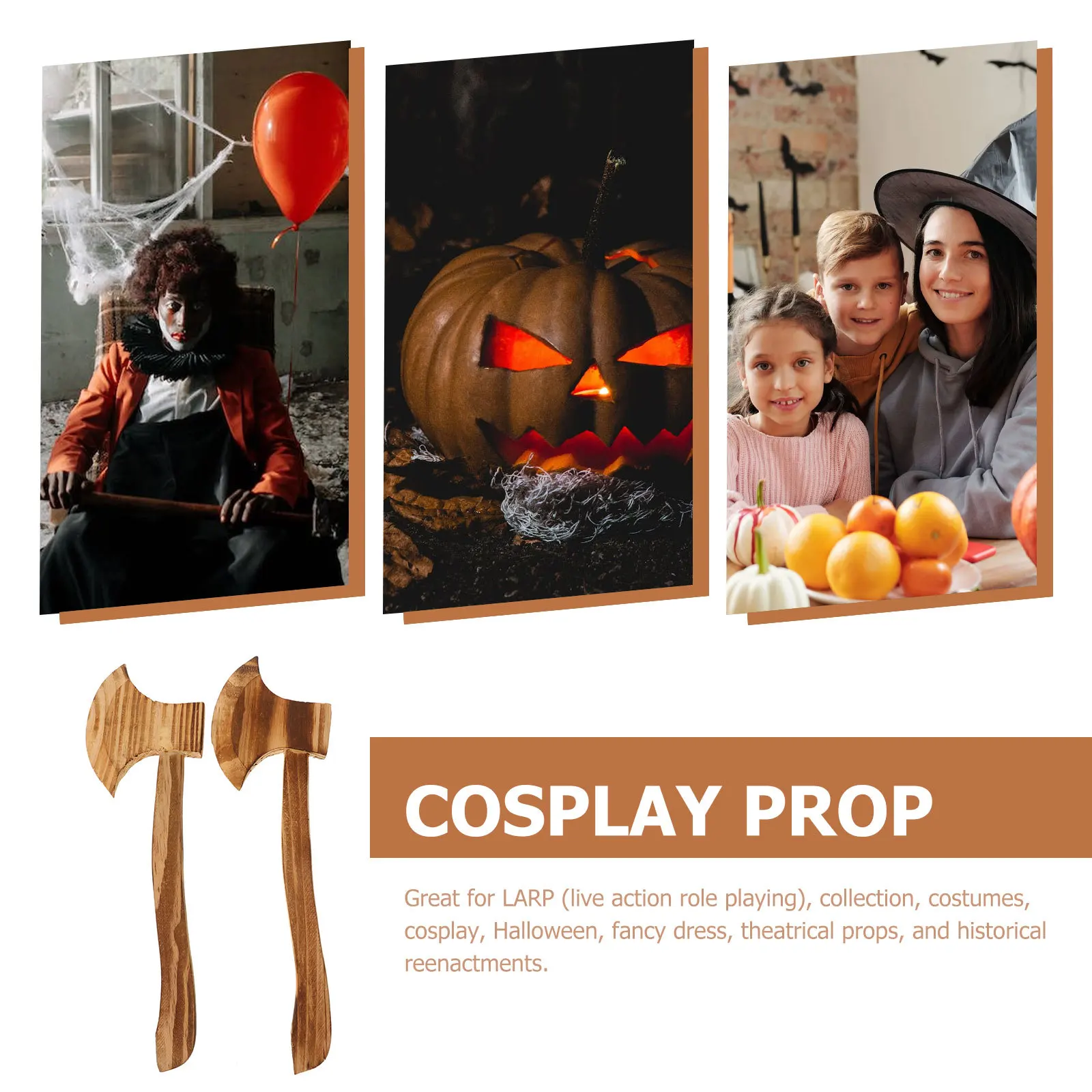 

2Pcs Wood Axes Premium Polished Safe Kids Cosplay Props Halloween Costume Decor Wood Axes Props Halloween Decor