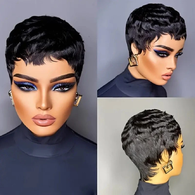 

African for women, black pixie wig, personalized short high-temperature fiber headpiece