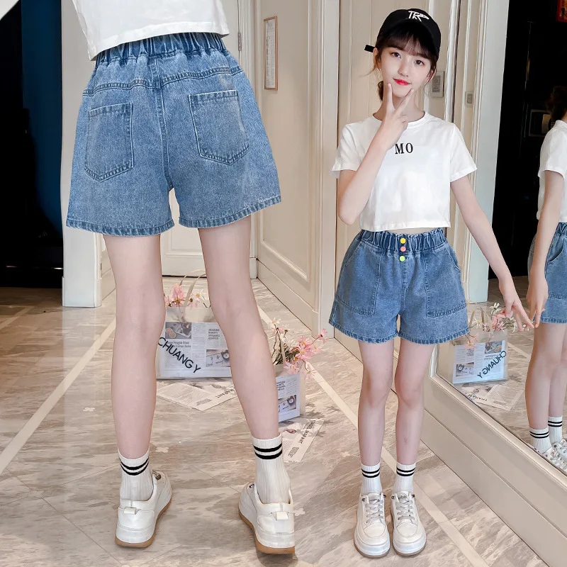 Girls Kids Shorts Denim Shorts Summer 2024 New Color Button Pants Outer Wear Casual Clothing Loungewear Outfit Wholesale