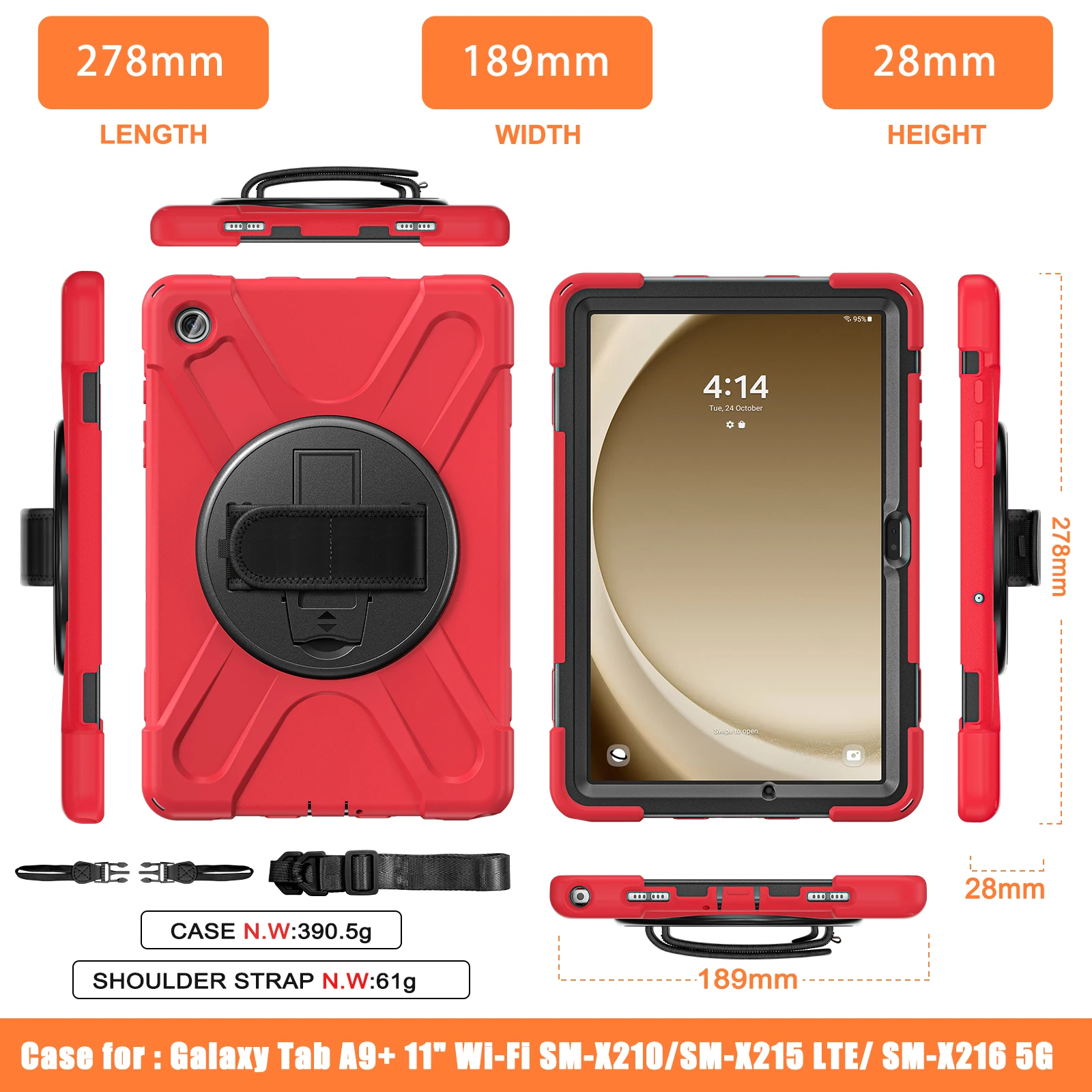 Shockproof Kids Safe PC + Silicon Stand Shoulder Strap Tablet Cover For Samsung Tab A9 Plus 11 inch SM-X210 S7 S8 S9 FE Cover