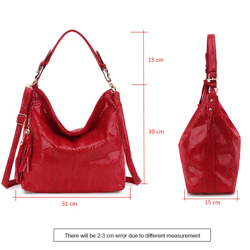 Imagem -05 - Padrão de Cobra Designer Bolsa de Ombro 2023 Feminino Serpentina Hobo Bolsa Borla Bolsa Grande Tote Vermelho Senhoras Bolsas de Mão