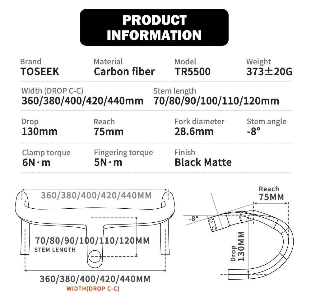 TOSEEK TR5500 Full Internal Cable Routing Road Bicycle Handlebar T800 Carbon Integrated Handlebar Di2 With Bike Computer Holder