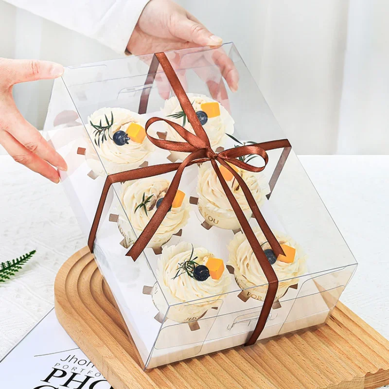 

10 Set PET Transparent Cup Cake Packing Box 4 Holes 6 Holes 12Holes Clear Food Grade Mafen Cup Desserts Baking Gift Cake Boxes