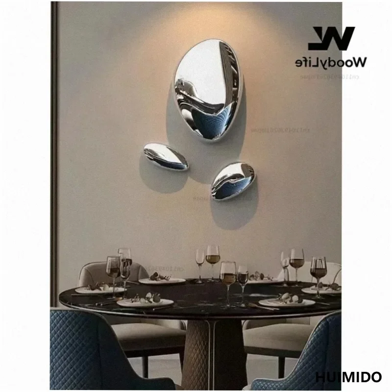 Wall Hanging Restaurant Wall Decoration Imitation Stainless Steel Pebble Stone Hanging Soft Decoration Water Drop Mirror Device