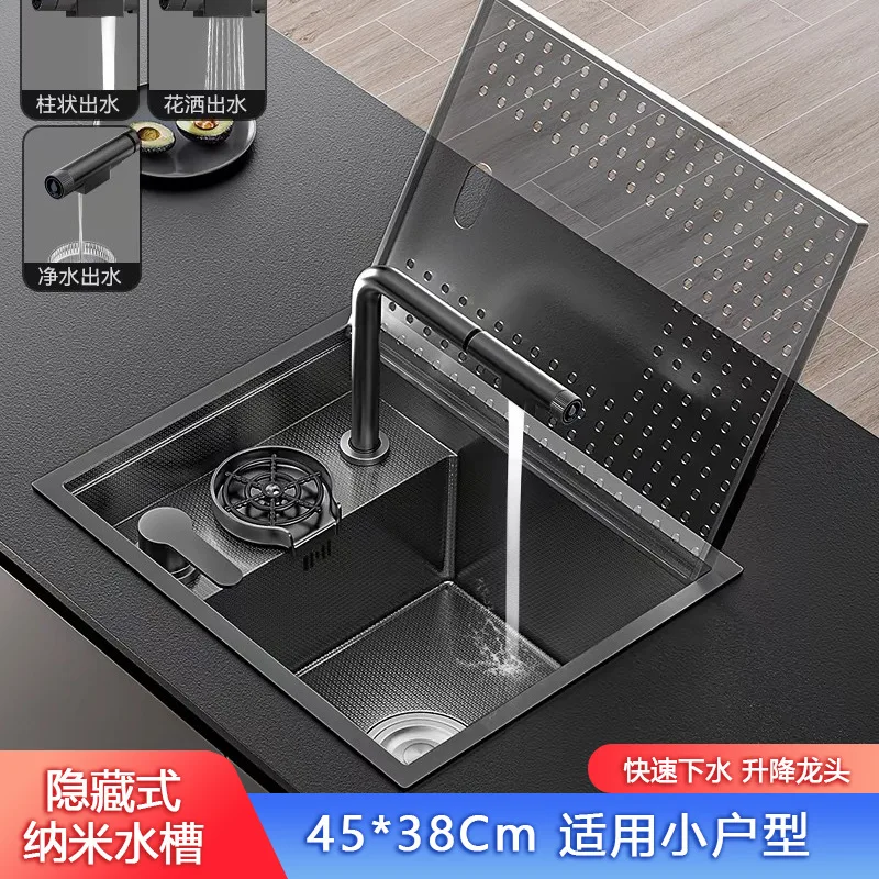 

Hot Sale Invisible Super Small Apartment 304 Stainless Steel Mini Island Bar Counter Hidden Sink Single Sink Cup Washer