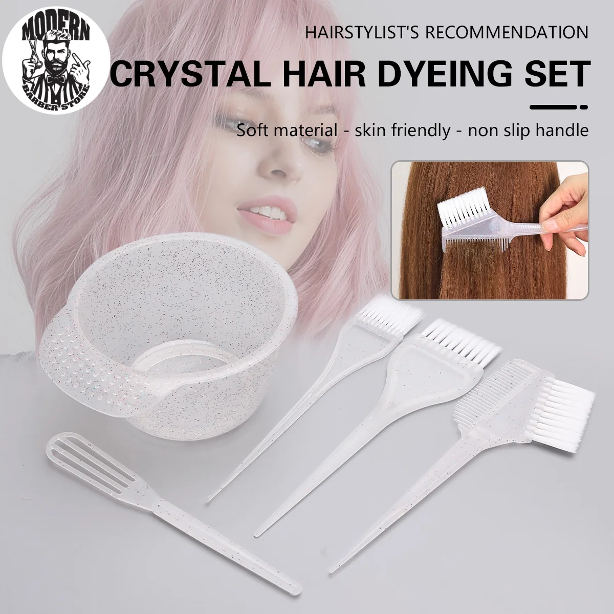 

5Pcs Dye Hair Set Professional Barber Hair Color Mixing Brush Bowl Kit Salon Household Dyeing Coloring Tool Accessories Supplies