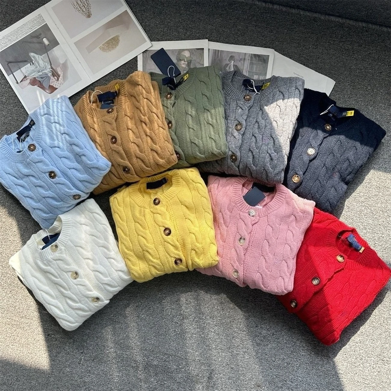 

Preppy Pony Embroidered Sweater 2026, Women's Classic Cable Knit Wool Cardigan, Retro Oversized Pullover for Autumn Winter​