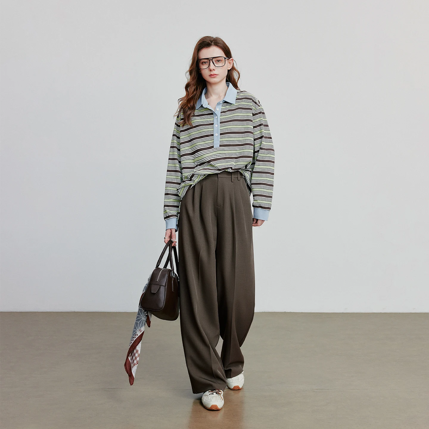 TOYOUTH Frauen Langarm T-shirt 2025, Herbst Neue Gestreiften Drehen Unten Kragen Kontrast Casual Pullover Tops