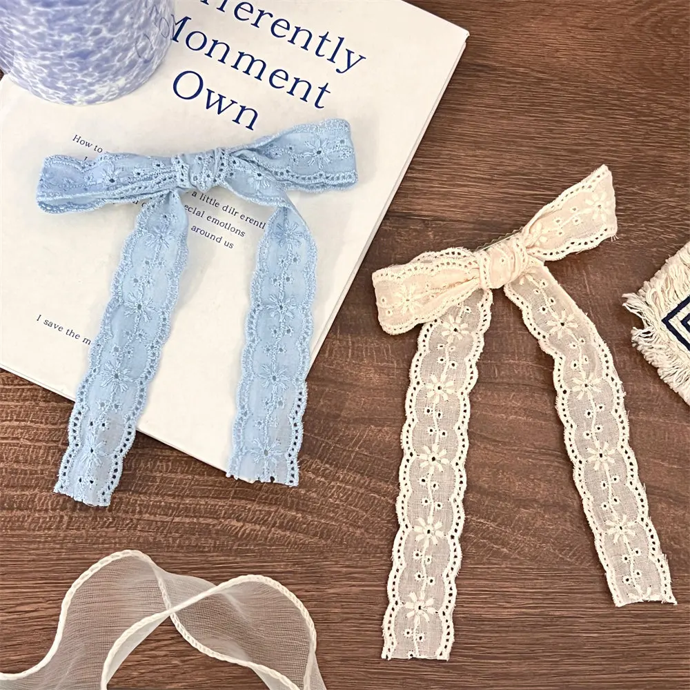 

Cloth Bowknot Hair Clip Retro Fashion Hair Accessories Lolita Korean Hair Ornament Blue Headwear Lace Bow Hairpin Summer