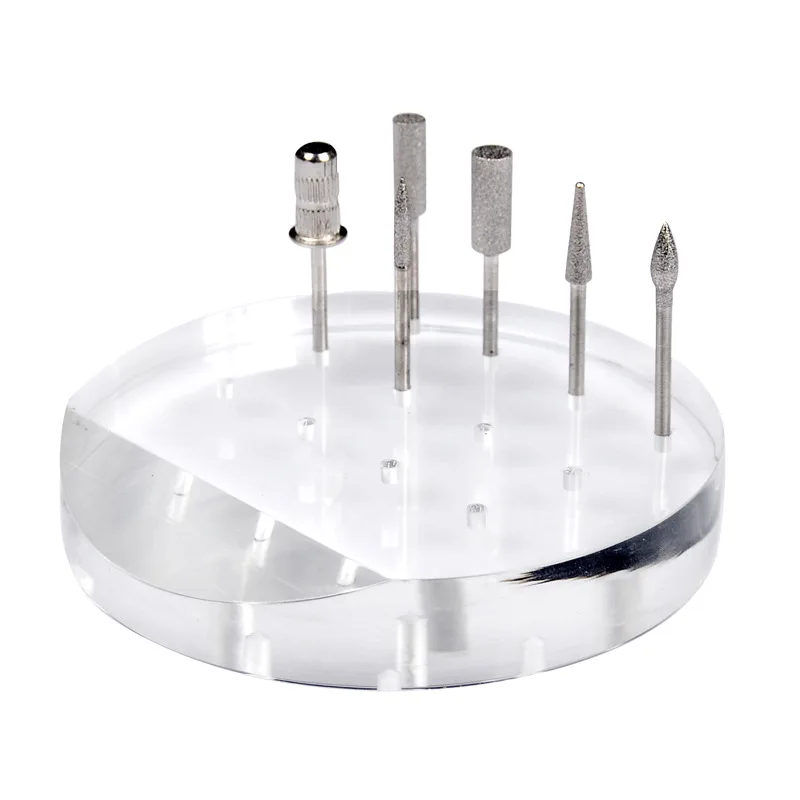 Transparent Acrylic Nail Drill Bits Box 12 Holes Bit Brush Plastic Storage Box Holder Manicure Display Manicure Tools