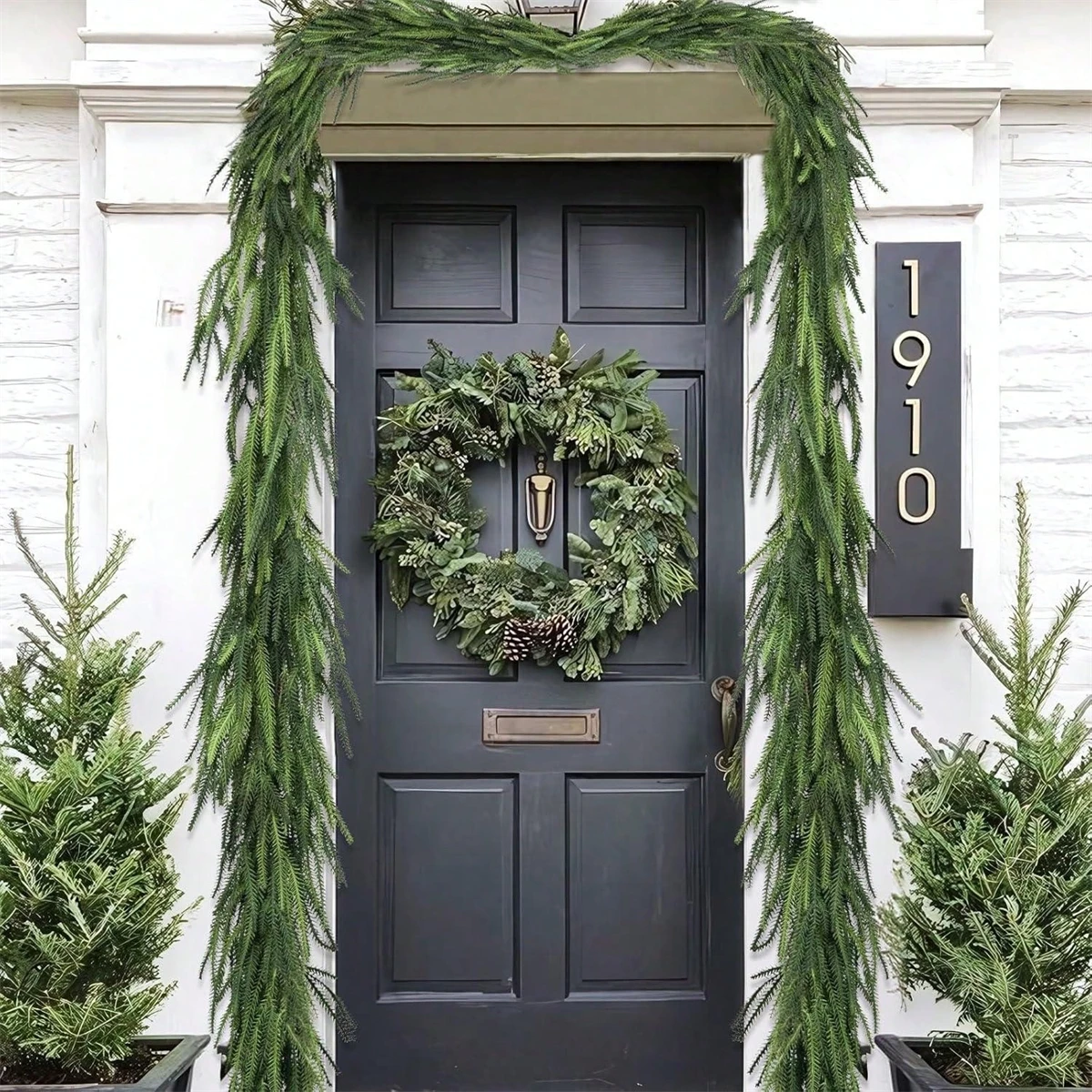 Christmas Norfolk Pine Garlands, Real Touch Fake Plants Artificial Greenery Garland for Table Wall Fireplace  Home Decoration