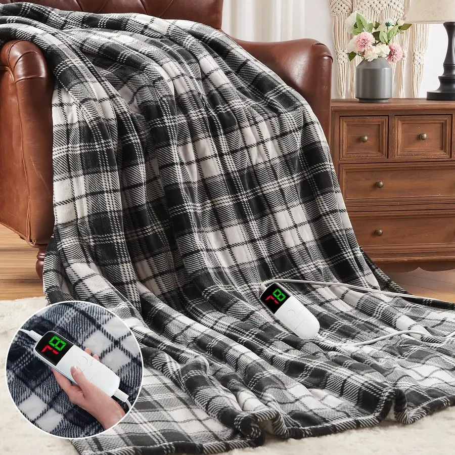 

Heated Blanket Electric Throw, 50X60 Heating Throw with 10 Heats Levels amp 8 Hours Auto Off, Plaid Soft Sherpa Blankets Warmer