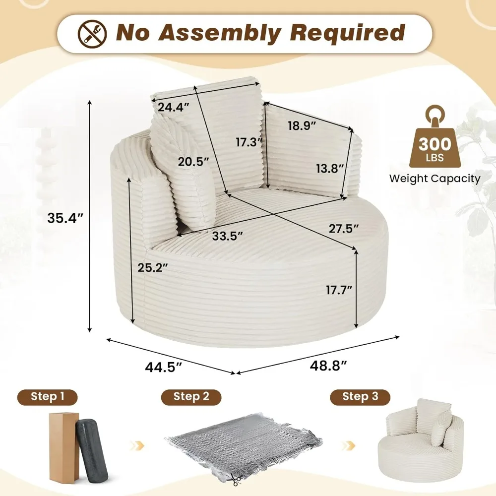 كرسي صالة دائري كبير الحجم بقدرة 48 وات، أريكة سحابة قطيفة سروال قصير، كيس فول دائري مملوء بالرغوة مع وسادة