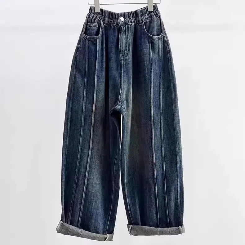 

Loose Casual Pants Korean Sle Patchwork Vertical Stripe Dad Jeans Harlan Trousers Breathable Polyester Fiber Youth Wear