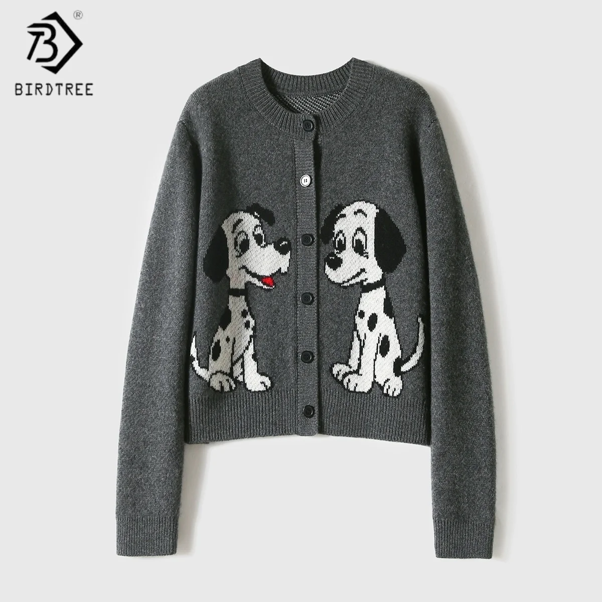 

Birdtree, вязаный кардиган из 90% овечьей шерсти, 10% кашемира, женские жаккардовые мягкие топы, однобортное, осенне-зимнее пальто 2025 T5N820JF