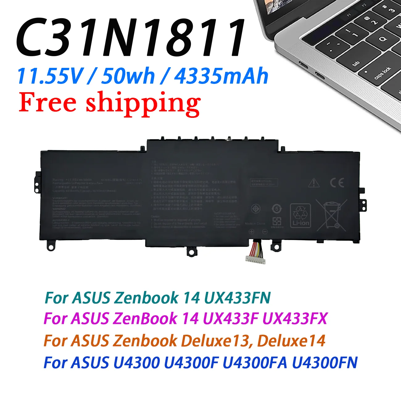 C31N1811 Laptop Battery For ASUS BX433FN UX433FN-2S UX433FX For ZenBook 14 UX433F UX433FA-A5046R 0B200-03080000 4335mAh