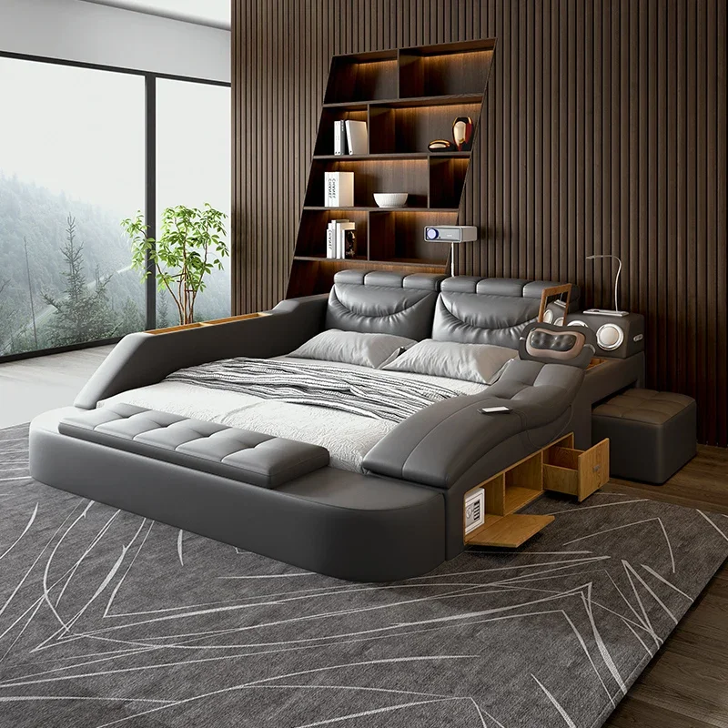 Luxury Modern House Double Bed Frame Elegant Massager Queen Size Villa Comferter Bed Adults Italian Cama Bedroom Furniture