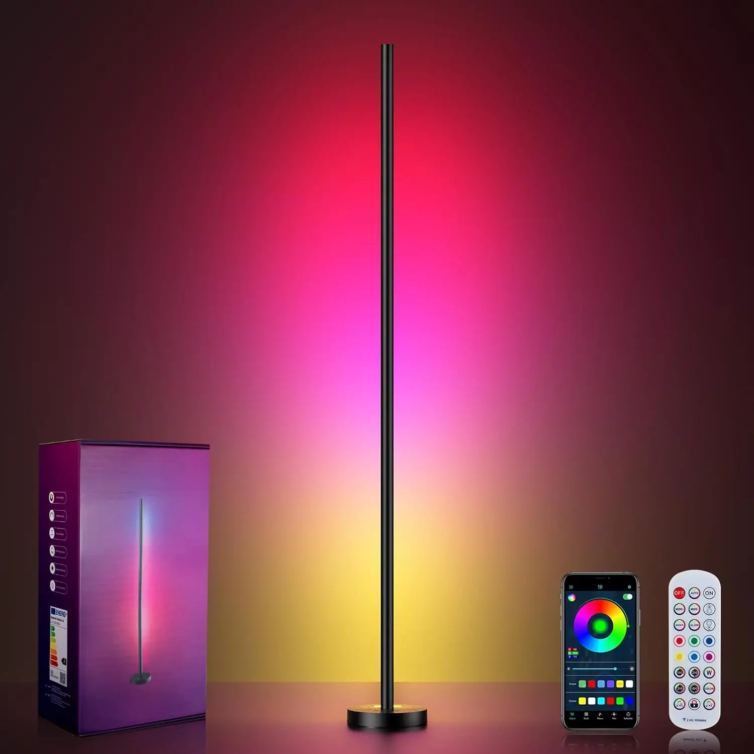 

Smart RGBICW LED Corner Floor Lamp - 16M Colors, Music Sync, App Control for Living Room & Gaming