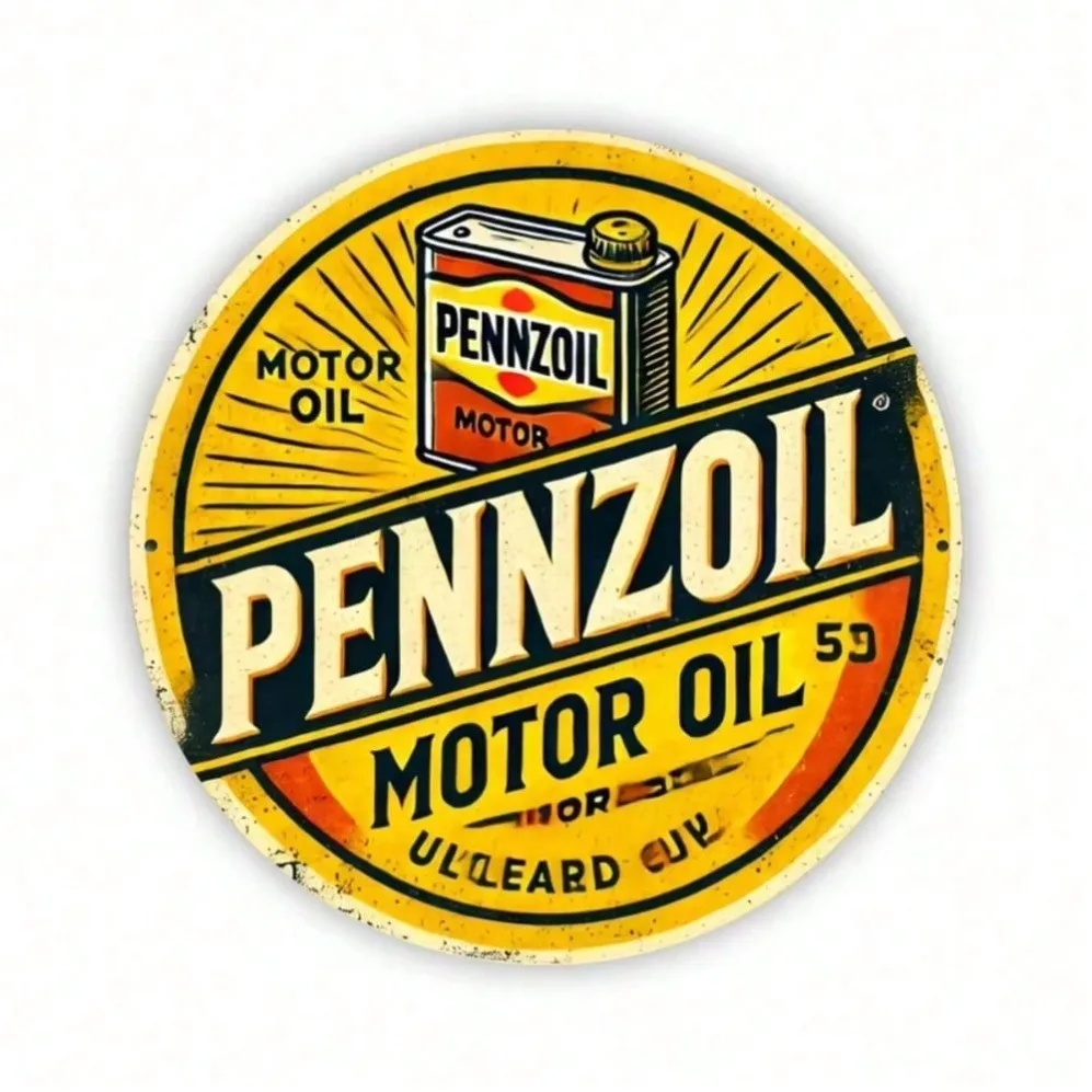 لوحة فنية جدارية من الألومنيوم بزيت المحرك Pennzoil العتيق - تصميم أصفر وأسود، ديكور للمرآب Man Cave Bar Cafe