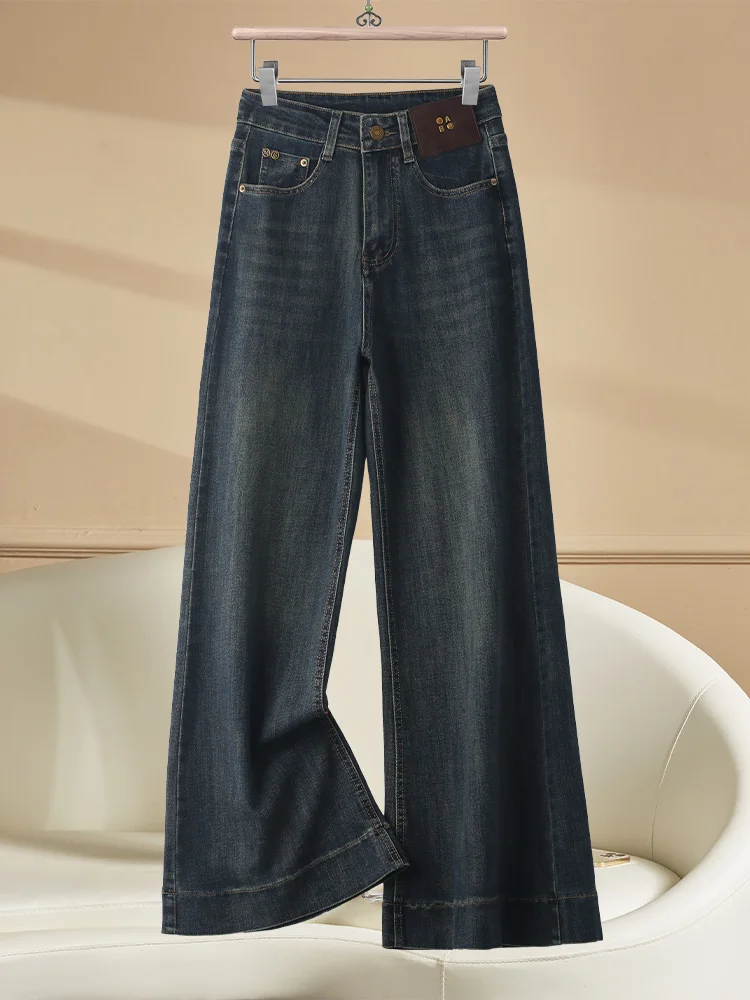 

Джинсы женские с высокой талией, широкие, свободного кроя, прямые, в корейском стиле, повседневные, из смесового хлопка, с эффектом похудения