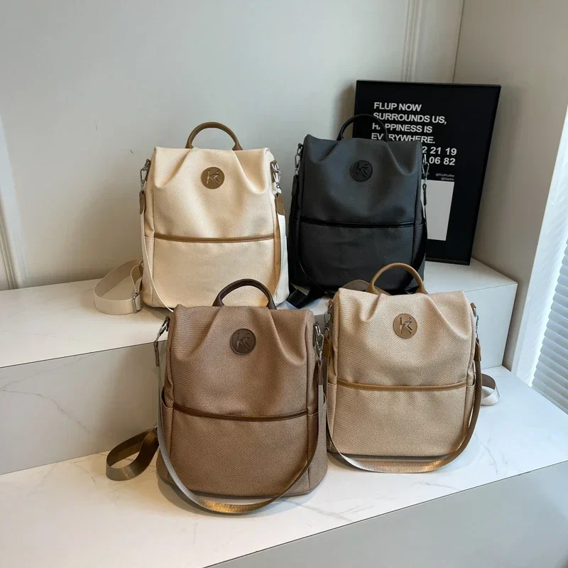 Grande Capacidade Nylon Zipper Mochila, Versátil Mochila Casual, alça macia Arcuate, Ombro Strap Bolsa, Cor sólida, Novo, 2022