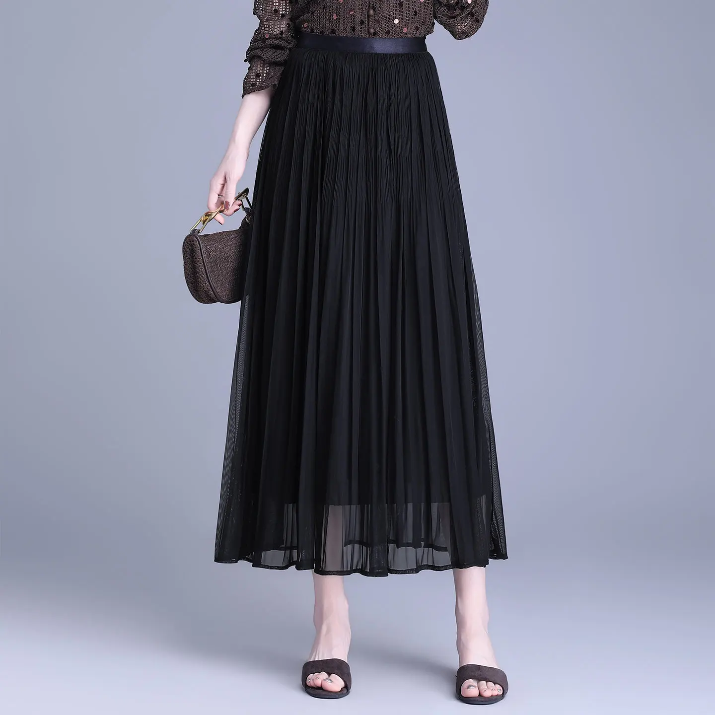 

Spring 2026 High Waist A-Line Me f Skirt Women's Faion Slimming Concealing Long Fairy Skirt Polyester Fiber Elastic Waist