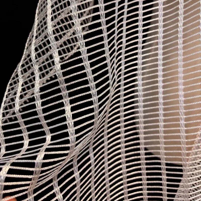 White Polyester Rectangular Geometric Mesh Fabric Hollow Out Breathable for Summer Dress Coat Designer DIY Sewing Accessories