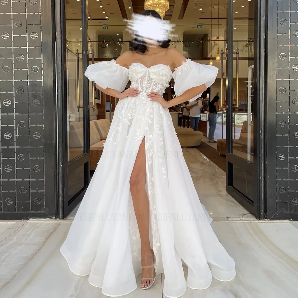 

Bohemia Tulle Wedding Dresses Applique Sweetheart Illusion Sexy Bride Dress Puff Sleeves Dress For Women 2024 Robe De Mariée