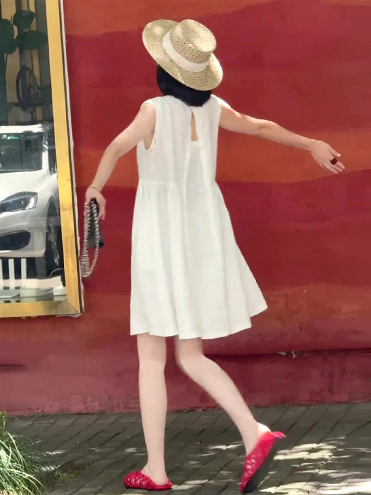 

Летняя женская льняная юбка Sweet Korean Sle Materni Dr 2025 с круглым вырезом, ажурная, маленький размер