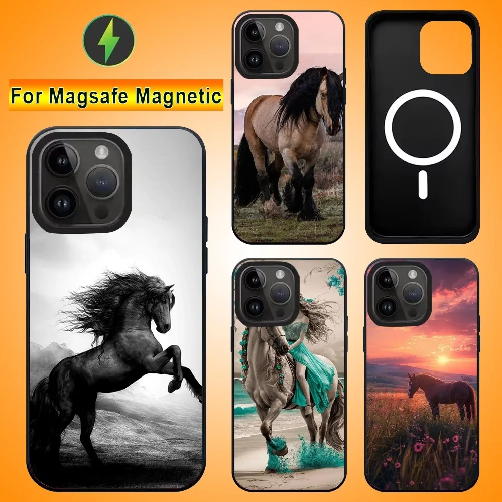 Horses Brave Spirit Phone Case For IPhone 15 14 13 Pro Max 11 12 Mini Alex Mirror For Magsafe Wireless Charging Cover