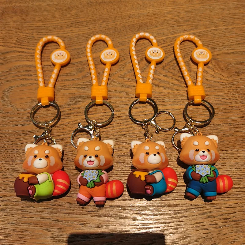 New Cute Anime Red Panda Keychain Bag Charm Car Key Chain Llavero Women Men Doll Keyring Couple Matching Ailurus Fulgens