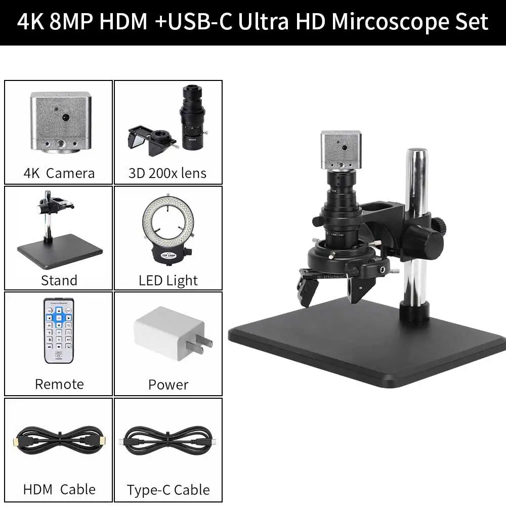 Maxgeek HY-6120s Real 4K UHD 3D Microscope Camera 200X Parfocal Lens Industrial Electronic Digital Microscope for PCB Soldering