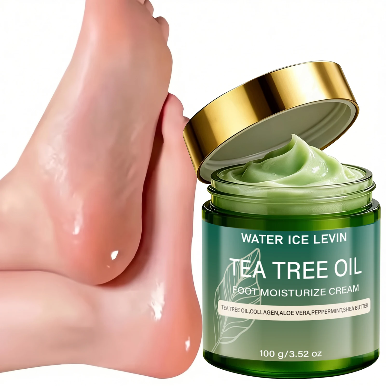 Tea Tree Oil Foot Moisturizing Cream 100g With Collagen Aloe Vera Peppermint Shea Butter Soften Repair Dry Rough Feet Skin