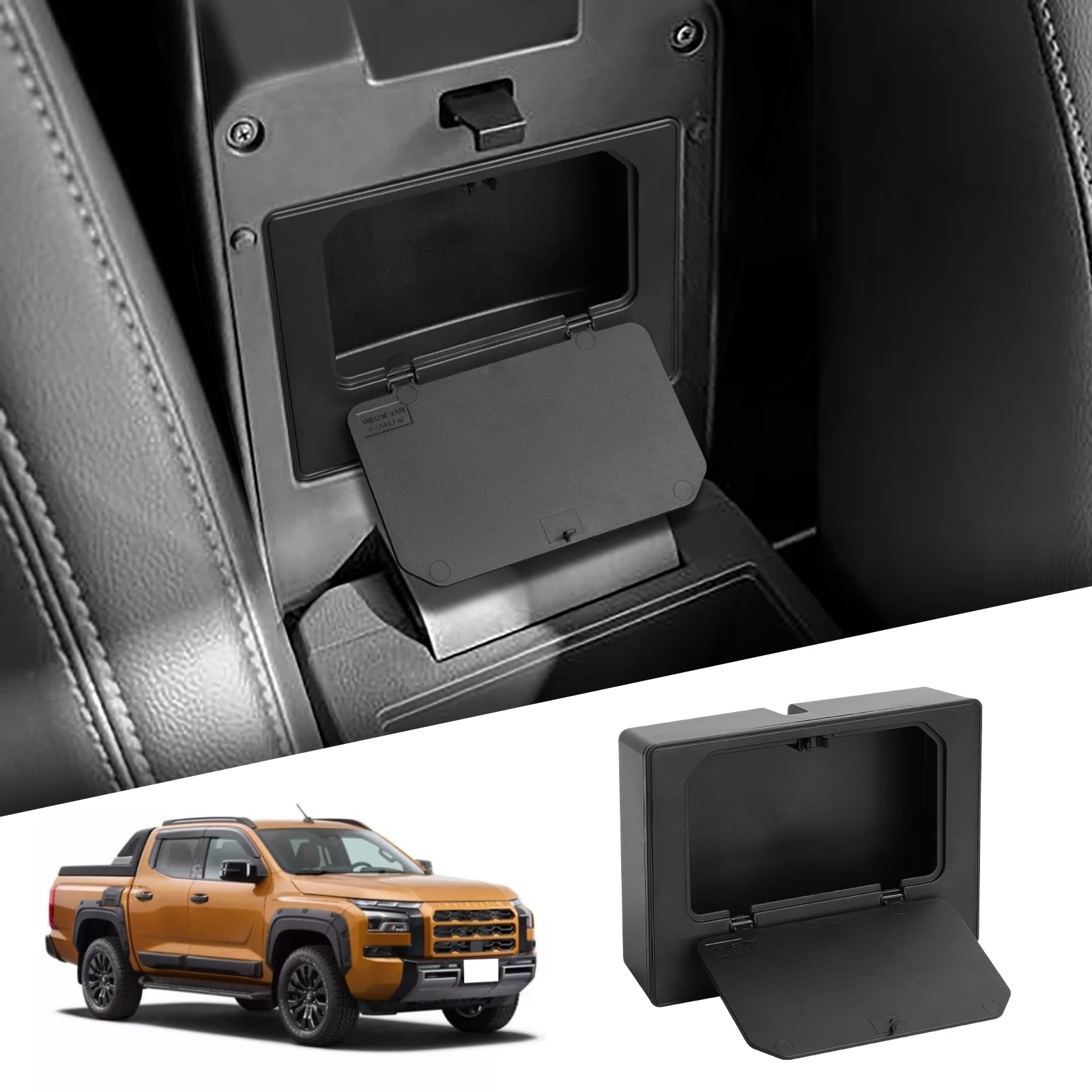 Para Mitsubishi L200/Triton 2024 2025 caja de reposabrazos bandeja de almacenamiento oculta organizador accesorios de Interior de coche negro