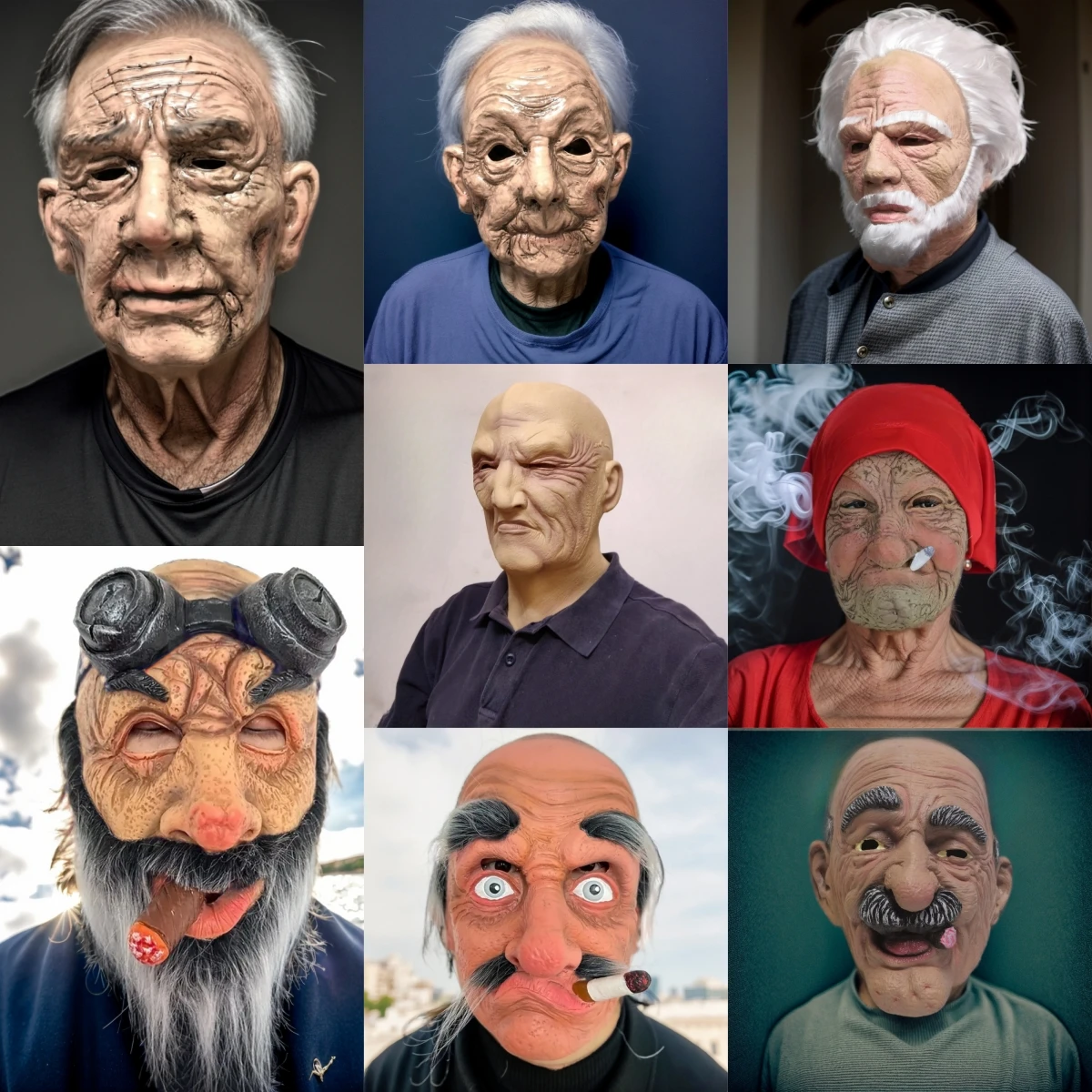 Maschera per feste cosplay di vecchio papà Halloween divertente esilarante nonno anziano antirughe costume vestire oggetti di scena