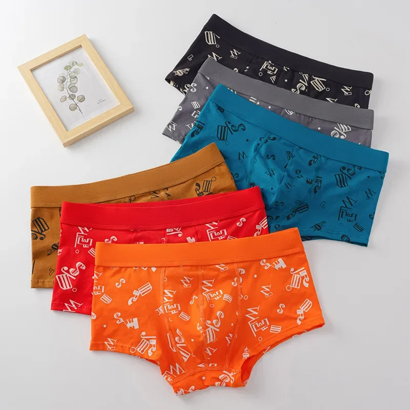 New Men's Underwear Cotton Printing Trend 3D Boxer Shorts Simple Sports Convex Pouch Panties Youth Underpants